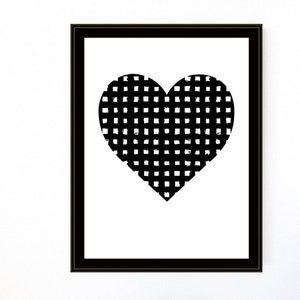 Black and White Screenprint Woven Heart Silkscreen Art Print Graphic Basket Texture Minimalist Modern Heart Print image 1