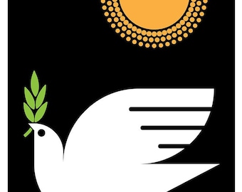 Peace Dove Screenprint Art Print  - Bird Print Mid Century Modern Style - Wall Art Silkscreen Hand Printed Peace Poster - Peace on Earth Art