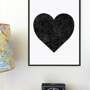 Black Heart Print Art Screenprint Minimalist Graphic Art Print - Valentines Day - Modern Heart Bold Wall Art Home Decor
