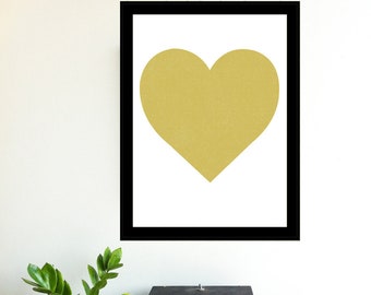 Screenprint Valentine Minimalist Heart of Gold - Modern Metallic Gold Silkscreen Print - Graphic Wall Art Gold Heart Art Print - Wall Decor