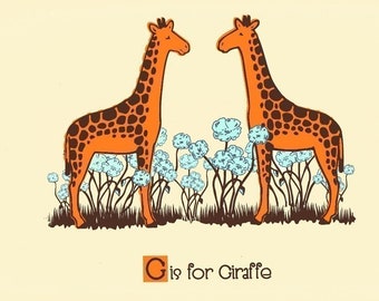 G is for Giraffe Nursery Art Print Silkscreen Alphabet Print Poster by strawberryluna Giraffe Print Kids Wall art