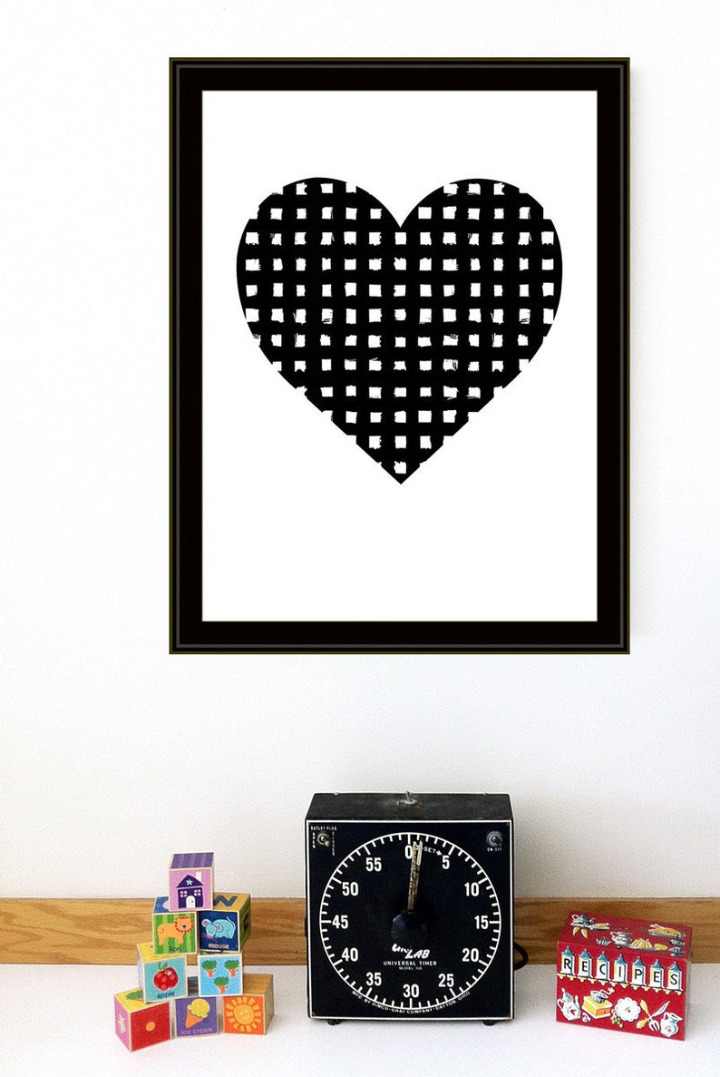 Black and White Screenprint Woven Heart Silkscreen Art Print Graphic Basket Texture Minimalist Modern Heart Print image 1