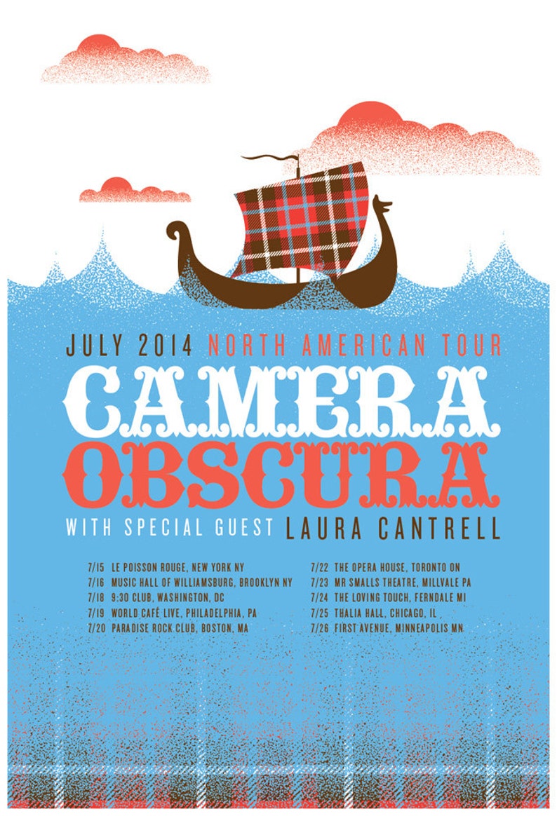 Screen Print Rock Poster Camera Obscura Scottish Ship Sea Hand Silkscreen Printed Art Poster Print Gig Poster image 1