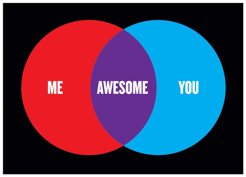 Love and Valentine Greeting Card Me Plus You Equals Awesome - Etsy
