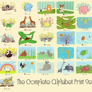 Alphabet Prints Nursery Art Print ABC Posters Choose Any 3 Screenprint Animal Alphabet Art Prints Nursery Decor by strawberryluna image 3