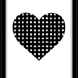 Black and White Screenprint Woven Heart Silkscreen Art Print Graphic Basket Texture Minimalist Modern Heart Print image 3