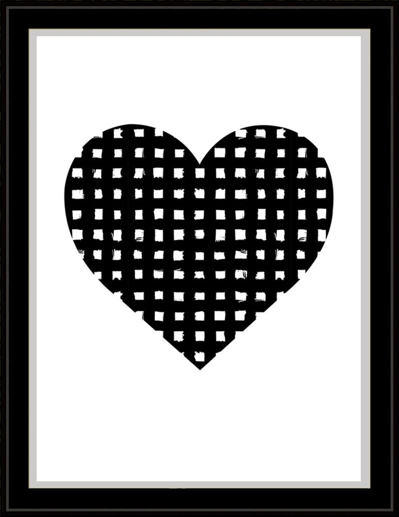 Black and White Screenprint Woven Heart Silkscreen Art Print Graphic Basket Texture Minimalist Modern Heart Print image 3