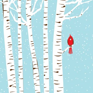 Small Winter Cardinal Print Brich Tree Art Red Bird Art Print Petite Prints Nursery Art Winter Trees Print Wall Art Home Office Decor image 2