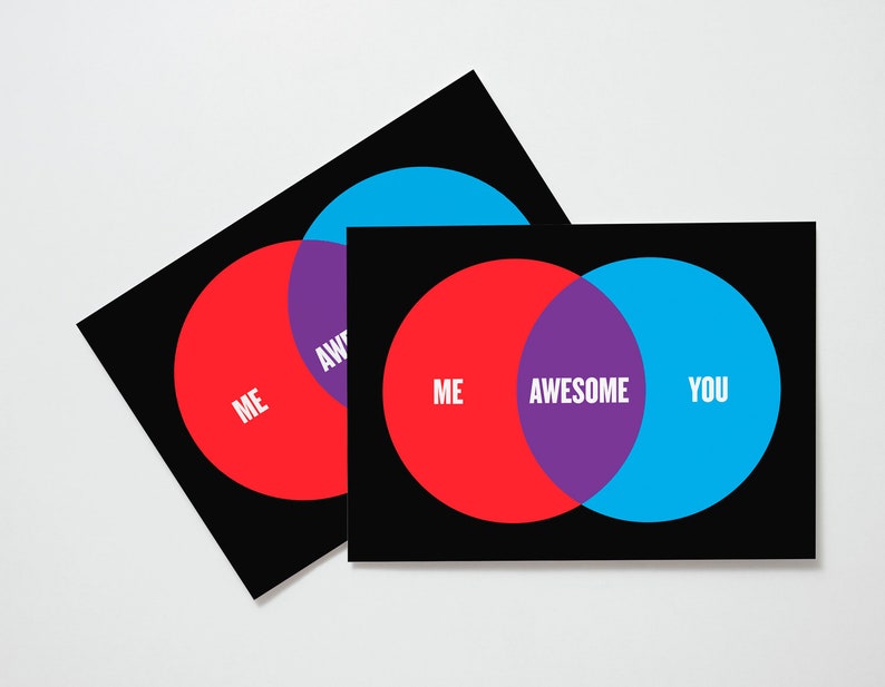 Love and Valentine Greeting Card Me Plus You Equals Awesome Blank Stationery Card Venn Diagram Anniversary Friendship Card A7 Size image 4