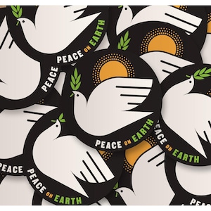 Peace Sticker Peace On Earth Sticker Peace Dove Laptop Sticker Peace Sun Olive Branch Quaker Saying image 1