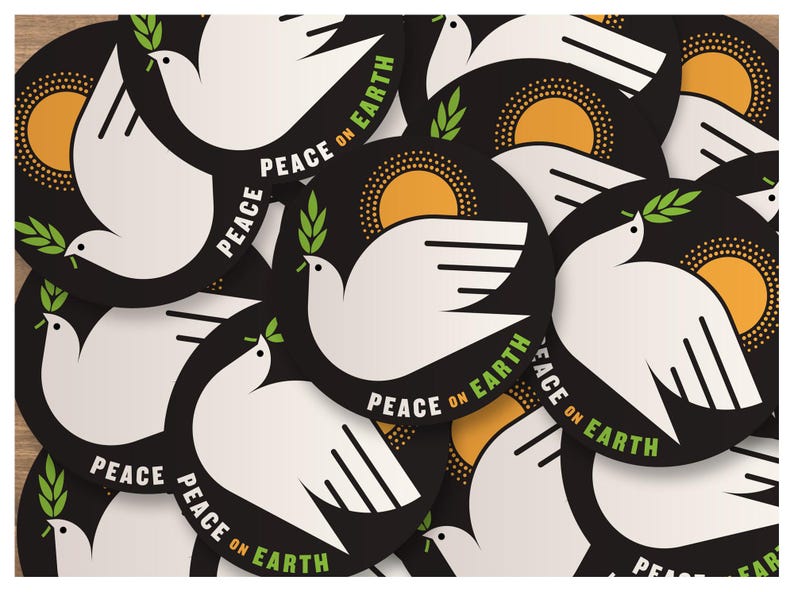 Peace Sticker Peace On Earth Sticker Peace Dove Laptop Sticker Peace Sun Olive Branch Quaker Saying image 1