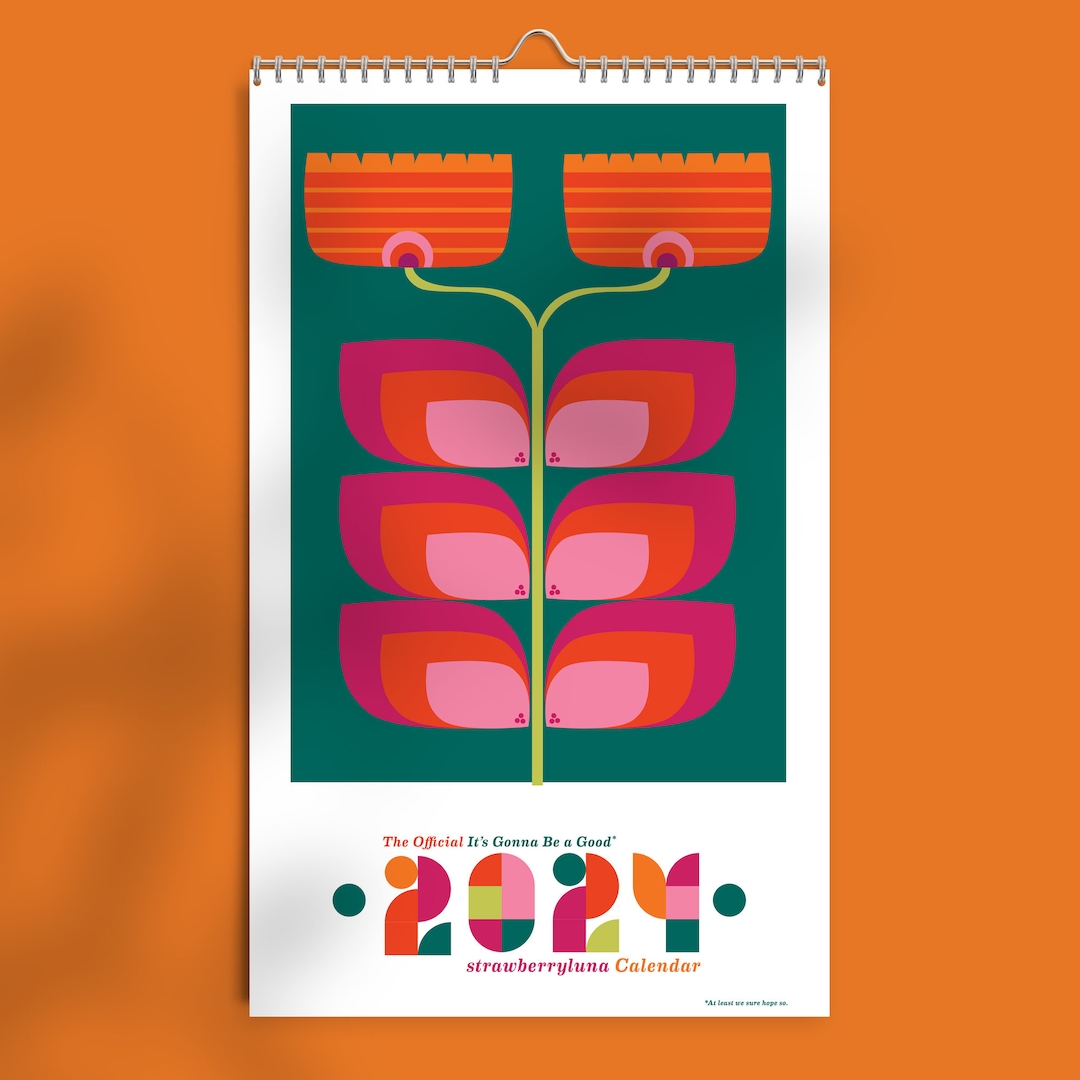 2024 Wall Calendar Illustrated Mid Century Style Botanical Etsy