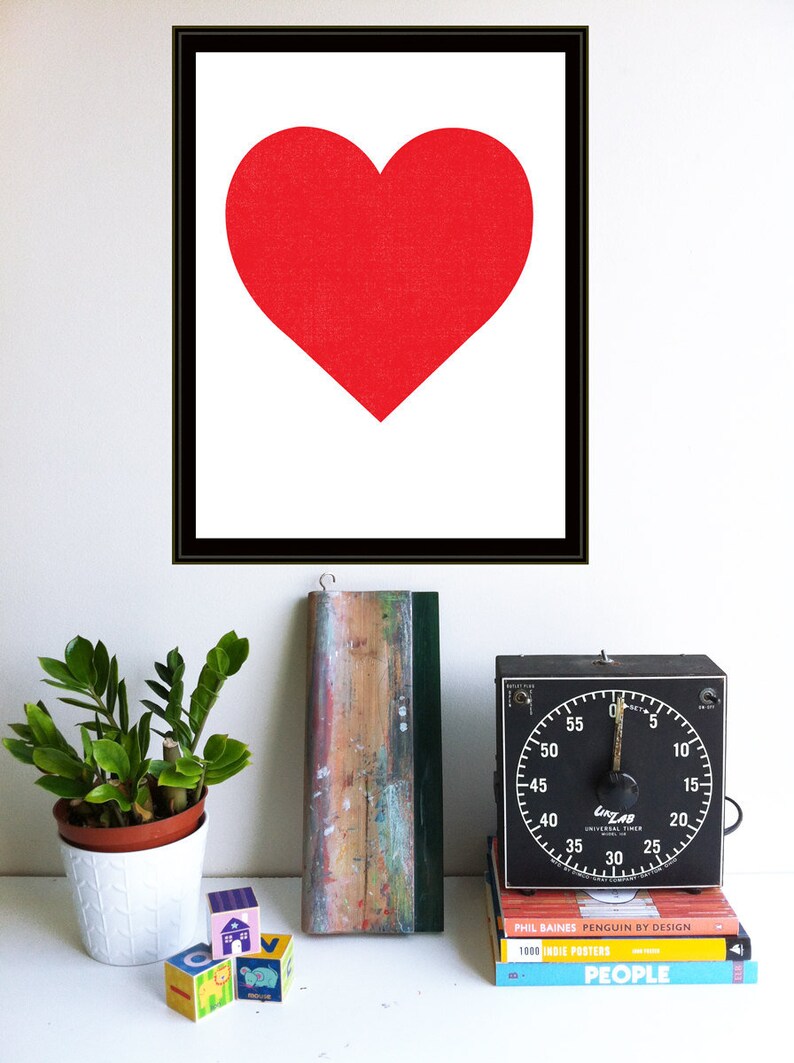 Valentine Red Heart Print Minimalist Screenprint Silkscreen Etsy