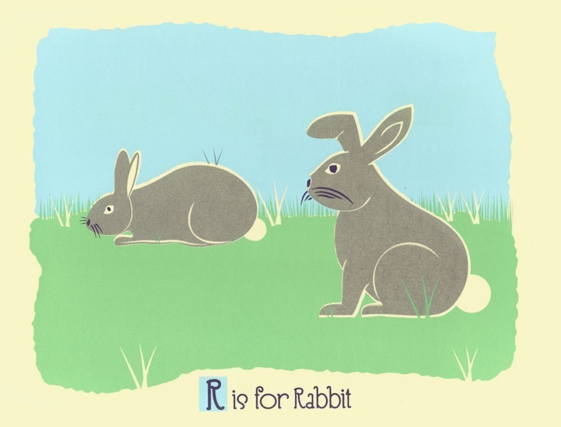 Alphabet Print Nursery Art - R is for Rabbit - Silkscreen Kids Wall Art ...