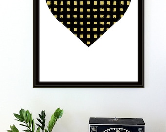 Black & Gold Heart Silkscreen Print - Pittsburgh Love Poster - Graphic Minimalist Screenprint Wall Art -