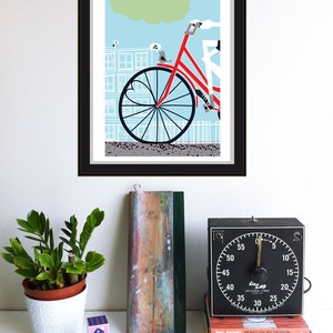 Bicycle Art Screenprint Bike Art Print Silkscreen Poster Going To See My Baby Blue Bike Lovers Wall Art Home Decor image 3