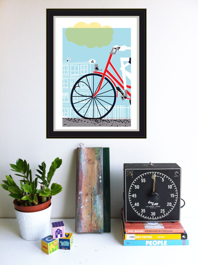 Bicycle Art Screenprint Bike Art Print Silkscreen Poster Going To See My Baby Blue Bike Lovers Wall Art Home Decor image 3