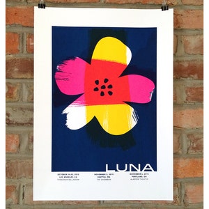 Luna 2015 Tour Poster Screenprint - West Coast Silkscreen Rock Poster - Pacific Blue Flower Art