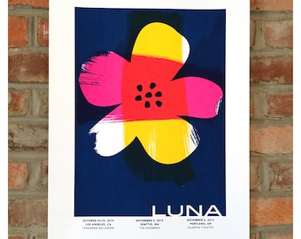 Luna 2015 Tour Poster Screenprint - West Coast Silkscreen Rock Poster - Pacific Blue Flower Art