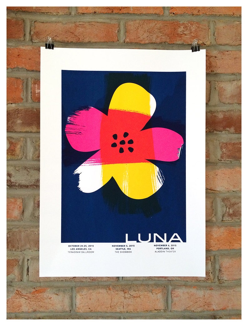 Luna 2015 Tour Poster Screenprint West Coast Silkscreen Rock Poster Pacific Blue Flower Art image 1