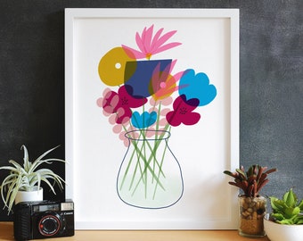 Giclee Flowers Art Print Spring Bouquet Wall Art - Petite Small Print Blooms Wall Decor