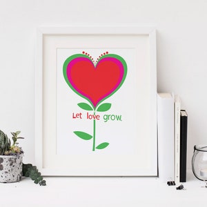 Giclee Love Heart Flower Mid Century Nursery Art Let Love Grow Heart Illustration Minimalist Print Wall Decor Wall Art image 7