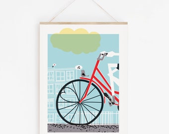 Bicycle Art Screenprint Bike Art Print Silkscreen Poster - Going To See My Baby Blue - Bike Lovers Wall Art Home Decor