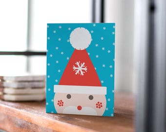 Santa Christmas Greeting Card Snowy Santa Illustration - Holiday Stationery - Cute Santa in the Snow - A7 Size 5x7 inches Blank Inside