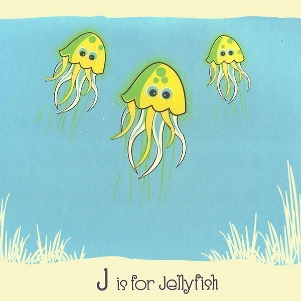 J is for Jellyfish Alphabet Print - Kids Wall Art Nursery Screenprint Alphabet Poster - hand screenprinted Animal Art Print