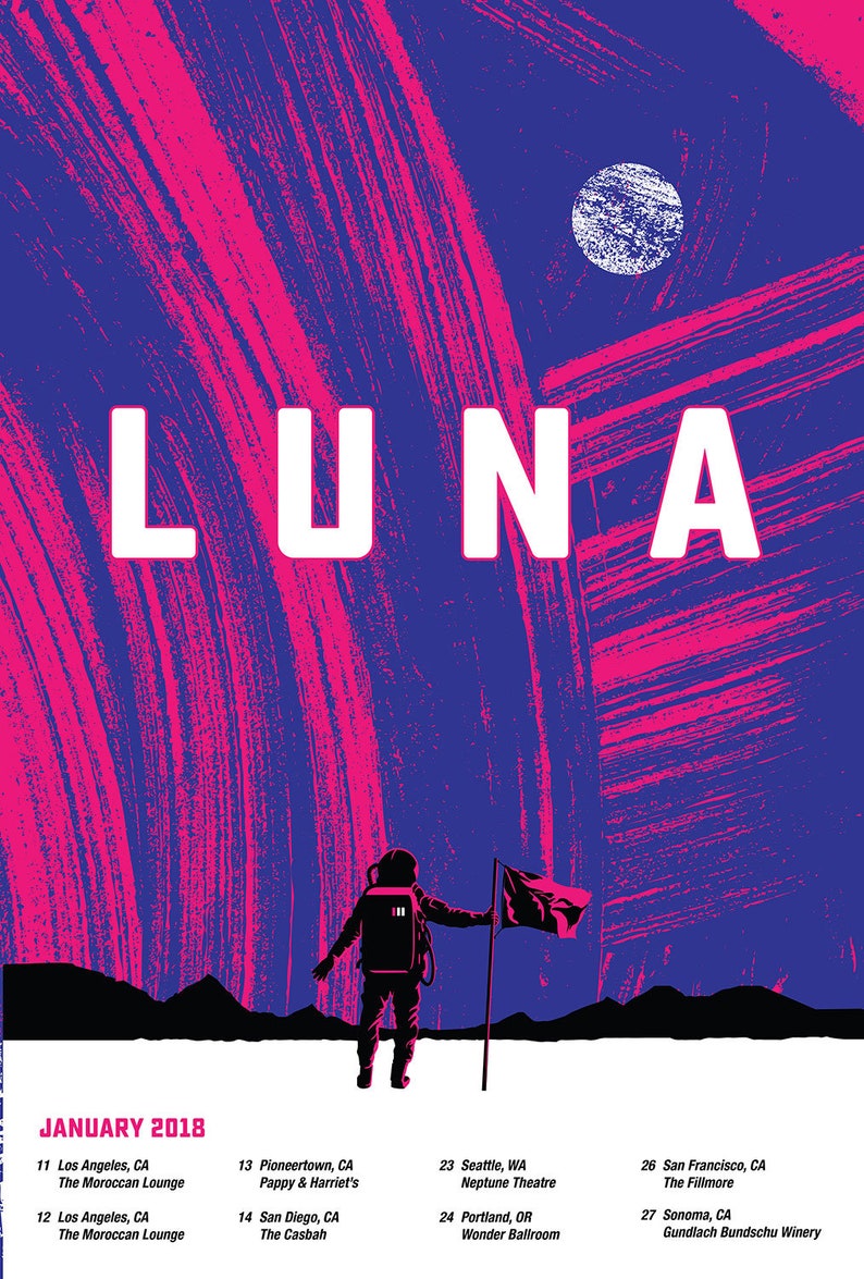 Luna Tour Poster Silkscreen Band Gigposter Music Art Wall Decor Wall Art image 1