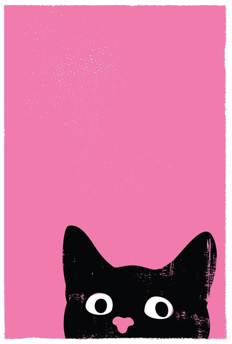 Cat Print Oh Hai Screenprint Black Cat Art Hot Pink Wall - Etsy