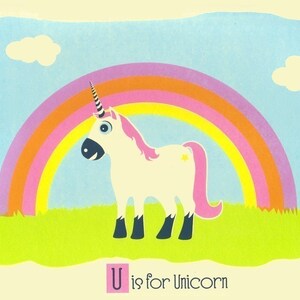 U is for Unicorn - Alphabet Print Screenprint Poster Kids Wall Nursery Art - Animal Art Print