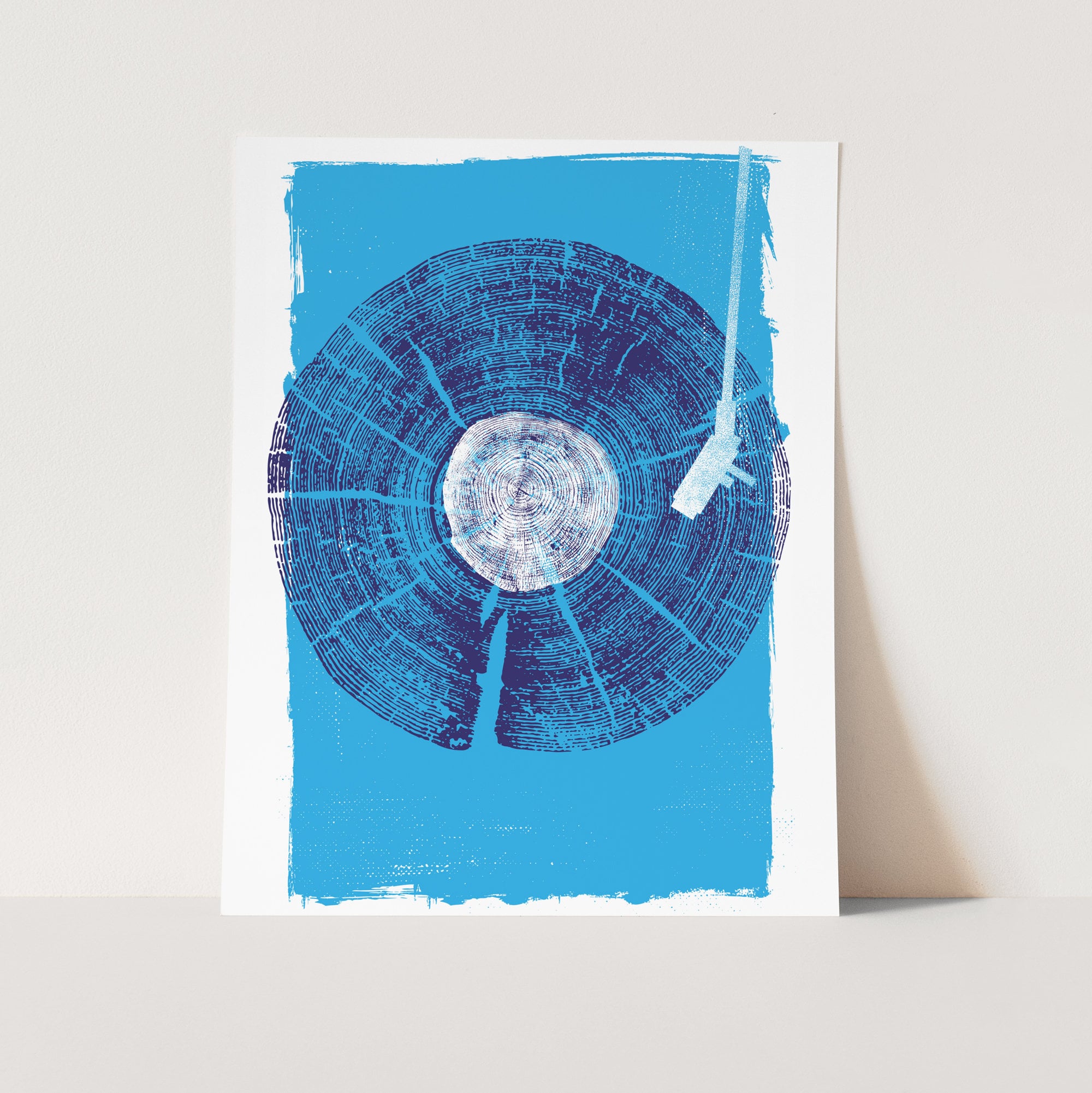 Screenprint Music Lover Print Record Player Wall Art With Wood