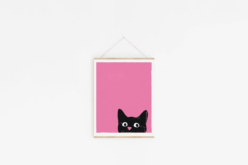 Small Cat Art Print Oh Hai Black Cat Print Kitty Wall Art Nursery Print Home Office Art Wall Decor image 4