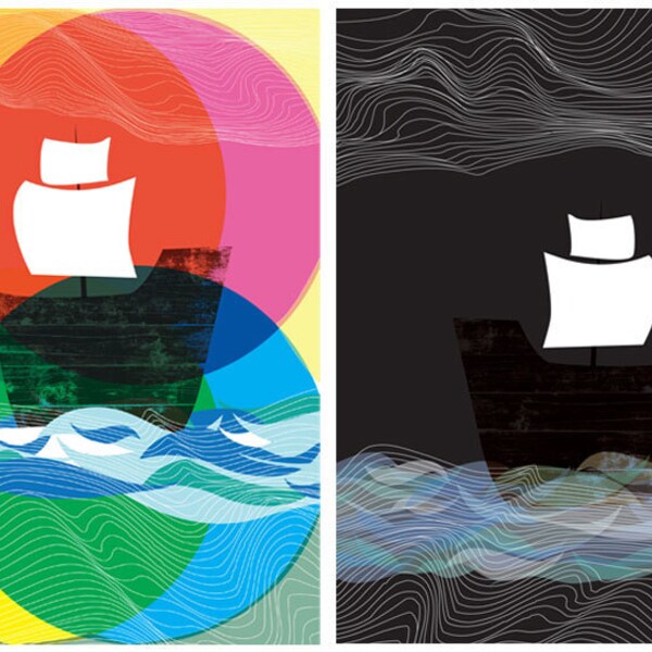 Giclee Prints - Ghost Ships Day and Night - Nautical Ships At Sea art prints - 2 print set