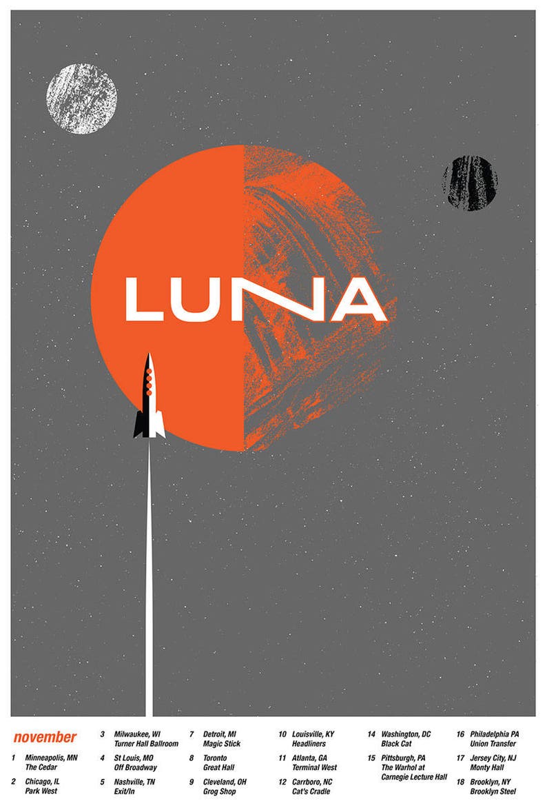 Sérigraphie Affiche de la tournée Luna 2017 Affiche Sérigraphie Rock Rocket Space Moons Print image 2