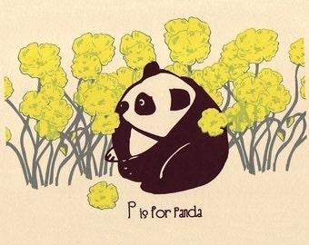 P is for Panda Nursery Print - Alphabet Print Screenprint ABC Poster - Animal Nursery Art - Kids Wall Art by strawberryluna