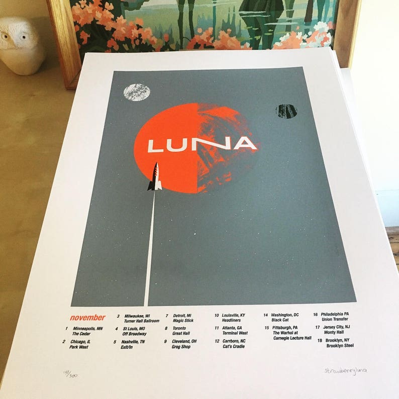 Screenprint Luna 2017 Tour Poster Silkscreen Rock Poster Rocket Space Moons Print image 5
