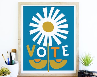 Vote Art Print: Mid-Century Modern Daisy, GOTV Decor