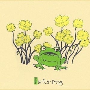 Screenprint Nursery Art - F is for Frog Alphabet Print  - Hand Pulled Animal Art Print