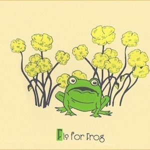 Screenprint Nursery Art F is for Frog Alphabet Print Hand Pulled Animal Art Print image 1