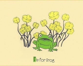 Screenprint Nursery Art - F is for Frog Alphabet Print  - Hand Pulled Animal Art Print