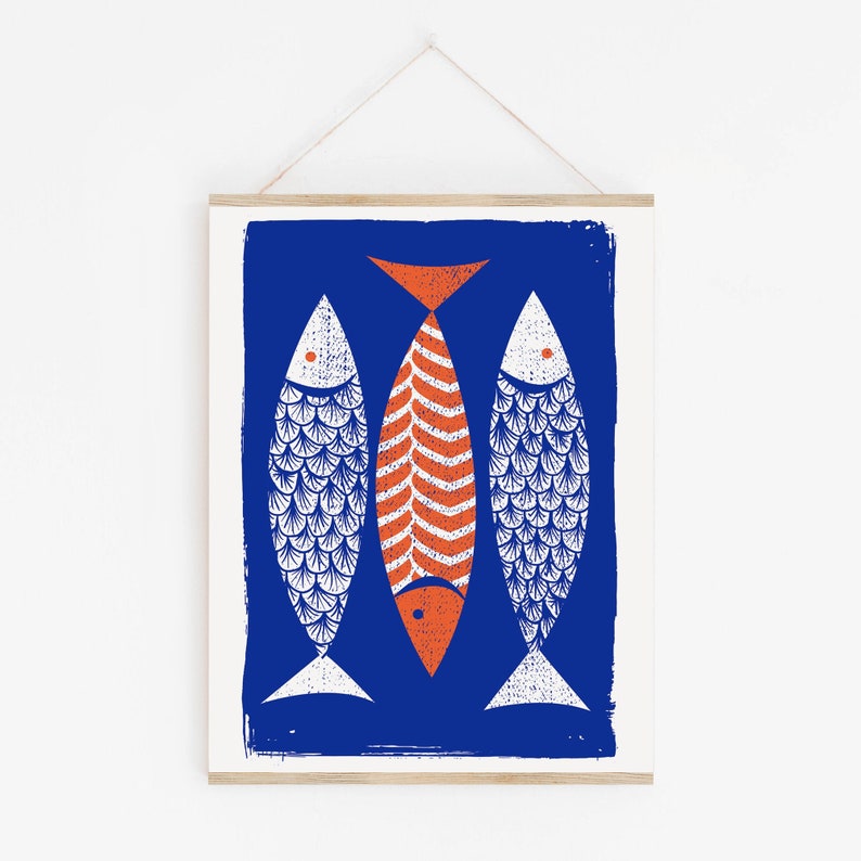 3 Fish Screenprint Art Print Modern Art Scandinavian Style - Mid ...