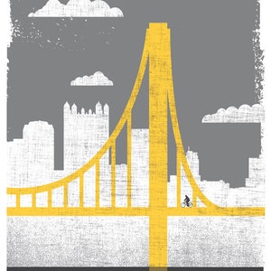 Pittsburgh Art City of Bridges 2 - Silkscreen Print Pittsburgh Bike Print Pittsburgh Bicycle Poster Bridge Art Wall Decor & Wall Art