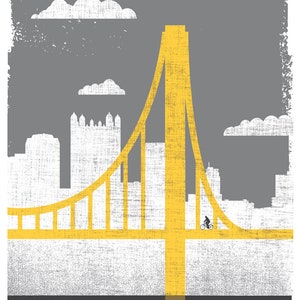 Pittsburgh Art City of Bridges 2 Silkscreen Print Pittsburgh Bike Print Pittsburgh Bicycle Poster Bridge Art Wall Decor & Wall Art image 3