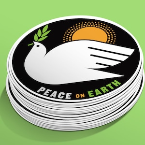Peace On Earth Sticker Peace Dove Laptop Sticker Peace Sun Olive Branch Quaker Saying image 1