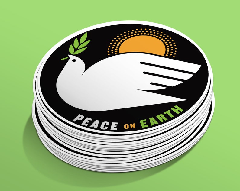 Peace On Earth Sticker Peace Dove Laptop Sticker Peace Sun Olive Branch Quaker Saying image 1