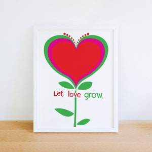Giclee Love Heart Flower Mid Century Nursery Art Let Love Grow Heart Illustration Minimalist Print Wall Decor Wall Art image 4