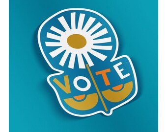 Daisy Flower Vote Sticker: Mid-Mod Election Voter Vinyl Decal