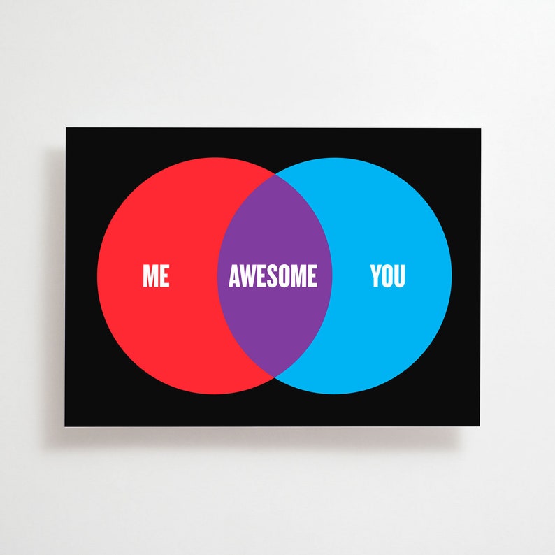 Love and Valentine Greeting Card Me Plus You Equals Awesome Blank Stationery Card Venn Diagram Anniversary Friendship Card A7 Size image 5